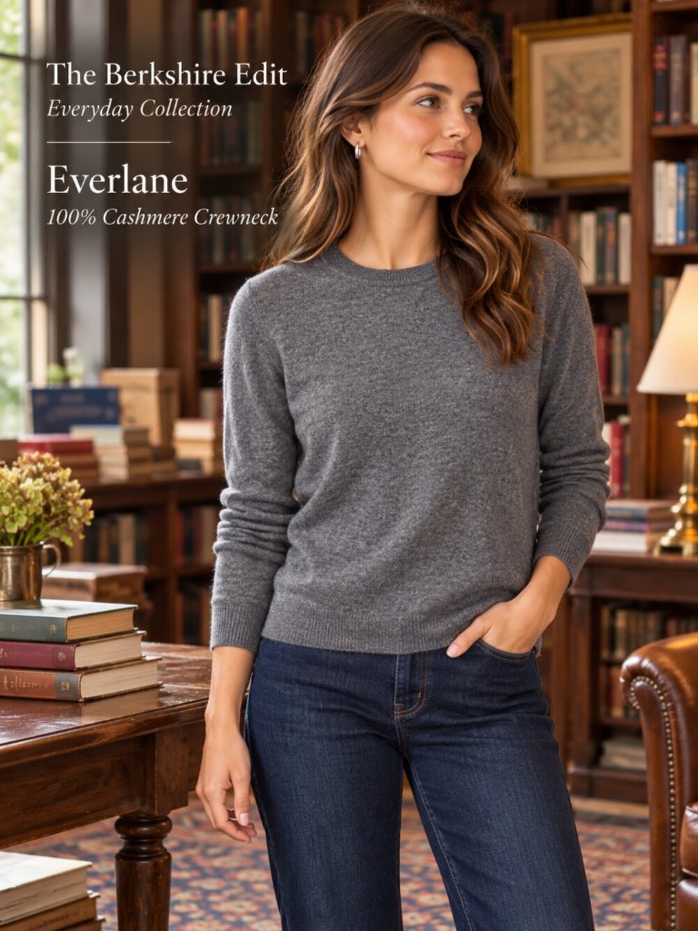 Everlane 100% Cashmere Crewneck Sweater M Charcoal Gray Quiet Luxury